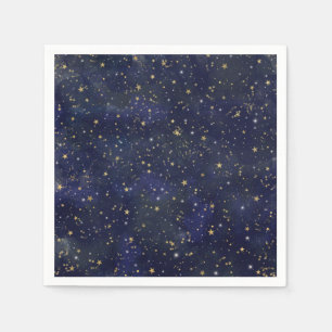Blue & Gold Celestial Stars Whimsical Watercolor Napkin