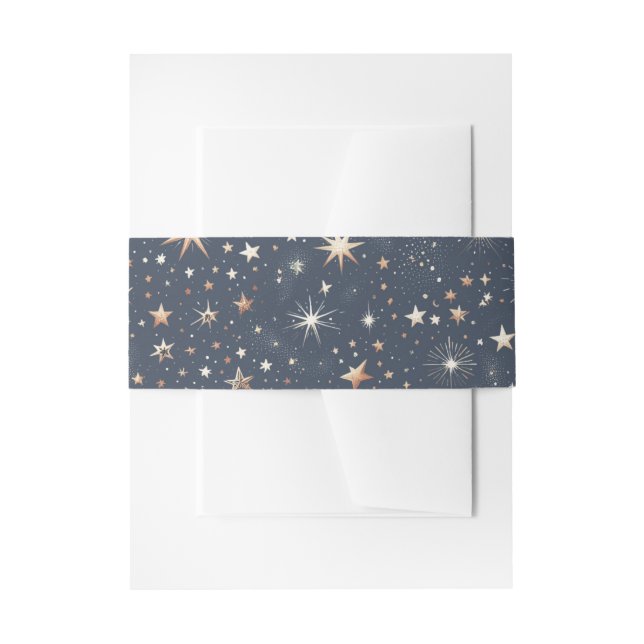 Blue & Gold Celestial Wedding Invitation Belly Band (Front Example)