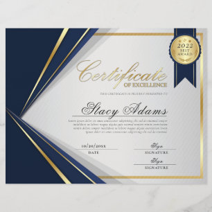 Blue & Gold Certificate of Excellence Award