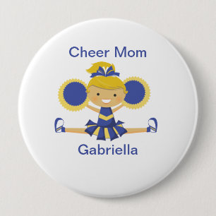 Blue & Gold Cheer Mum Cheerleader Button