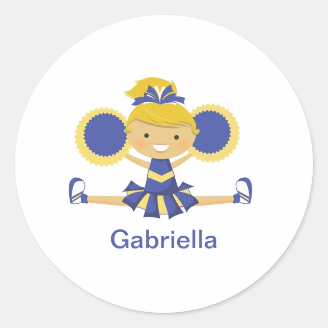 Blue & Gold Cheerleader Classic Round Sticker (Front)