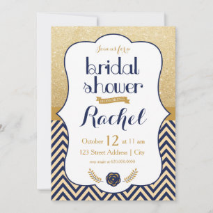 Blue Gold Chevron - Bridal Shower Invitation