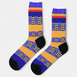 Blue Gold Chevron Red Trim Crew Socks