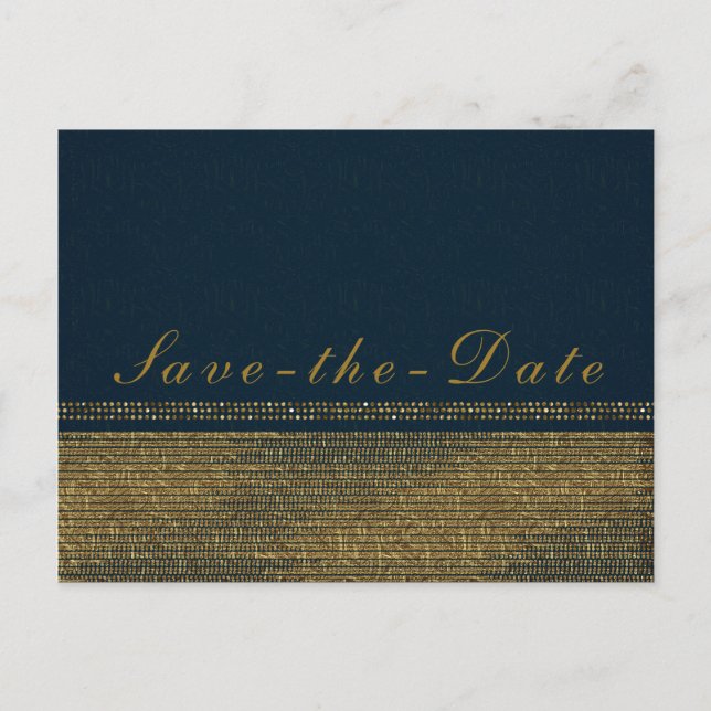 Blue & Gold Chic Sparkling Glam Save the Date Announcement Postcard (Front)