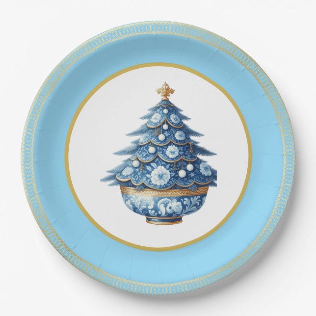 Blue Gold Chinoiserie Paper Plate (Front)