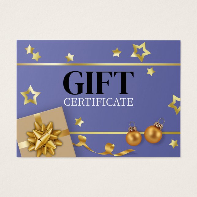 Blue Gold Christmas Ball Stars Ribbon Gift Card (Front)