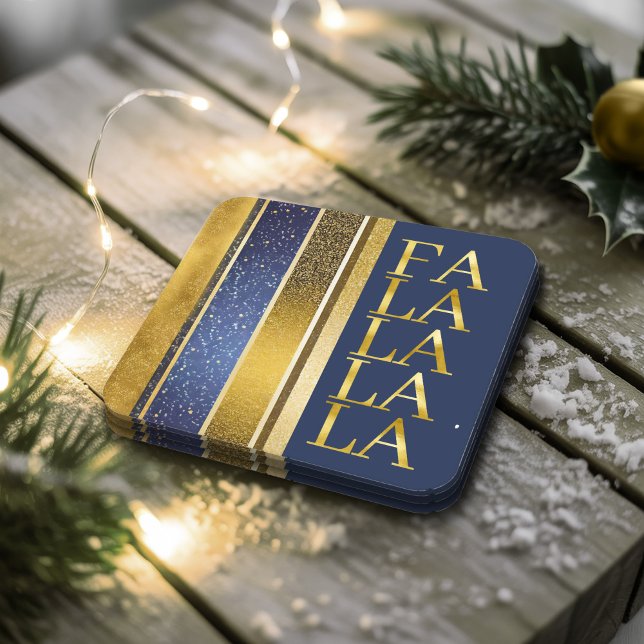Blue Gold Christmas Fa La La Pattern#27 ID1009 Square Paper Coaster (Creator Uploaded)