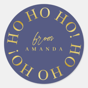 Blue Gold Christmas Ho Ho Ho ID1009 Classic Round Sticker