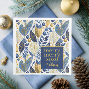 Blue Gold Christmas Merry Pattern#21 ID1009 Napkin