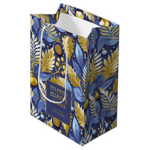 Blue Gold Christmas Merry Pattern#22 ID1009 Medium Gift Bag