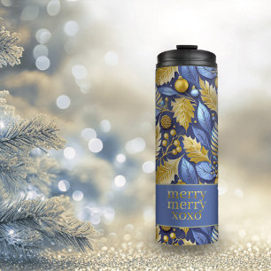 Blue Gold Christmas Merry Pattern#22 ID1009 Thermal Tumbler