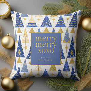 Blue Gold Christmas Merry Pattern#25 ID1009 Cushion