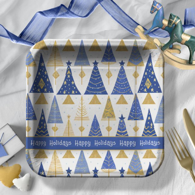 Blue Gold Christmas Merry Pattern#25 ID1009 Paper Plate (Creator Uploaded)