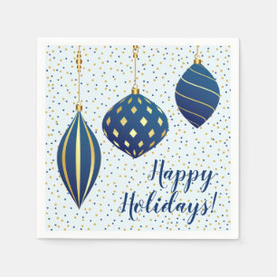 Blue Gold Christmas Ornaments and Dots Holiday Napkin