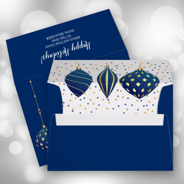 Blue Gold Christmas Ornaments Blue Envelope (Creator Uploaded)