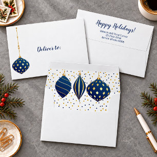Blue Gold Christmas Ornaments Holiday Envelope