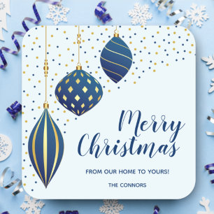 Blue Gold Christmas Ornaments Holiday Square Sticker