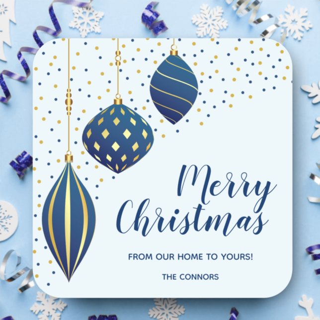 Blue Gold Christmas Ornaments Holiday Square Sticker (Creator Uploaded)