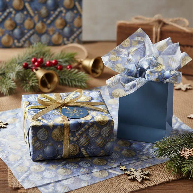 Blue Gold Christmas Pattern#12 ID1009 Tissue Paper (Creator Uploaded)