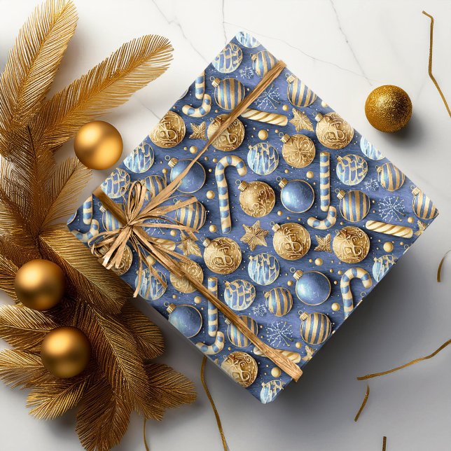 Blue Gold Christmas Pattern#12 ID1009 Wrapping Paper (Creator Uploaded)