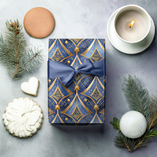 Blue Gold Christmas Pattern#15 ID1009 Wrapping Paper