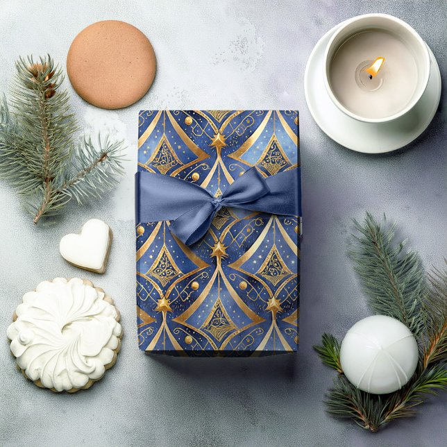 Blue Gold Christmas Pattern#15 ID1009 Wrapping Paper (Creator Uploaded)