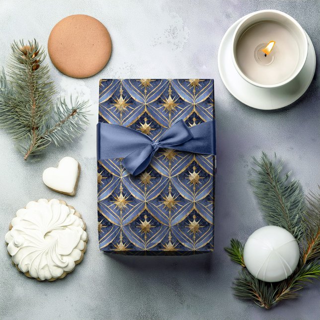 Blue Gold Christmas Pattern#16 ID1009 Wrapping Paper (Creator Uploaded)
