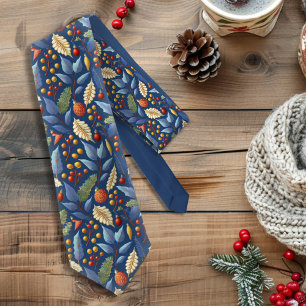 Blue Gold Christmas Pattern#18 ID1009 Tie