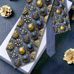 Blue Gold Christmas Pattern#20 ID1009 Tie