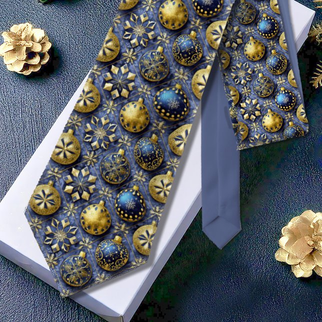 Blue Gold Christmas Pattern#20 ID1009 Tie (Creator Uploaded)