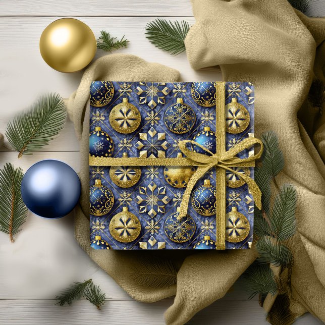 Blue Gold Christmas Pattern#20 ID1009 Wrapping Paper (Creator Uploaded)