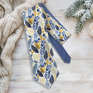 Blue Gold Christmas Pattern#21 ID1009 Tie