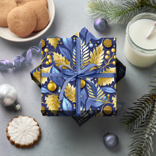 Blue Gold Christmas Pattern#22 ID1009 Wrapping Paper