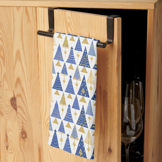 Blue Gold Christmas Pattern#25 ID1009 Tea Towel (Thirds Fold)