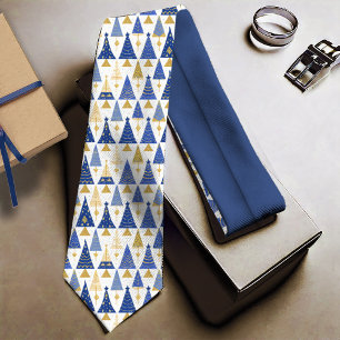 Blue Gold Christmas Pattern#25 ID1009 Tie