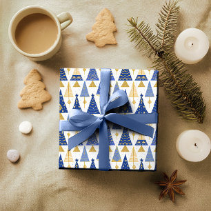 Blue Gold Christmas Pattern#25 ID1009 Wrapping Paper