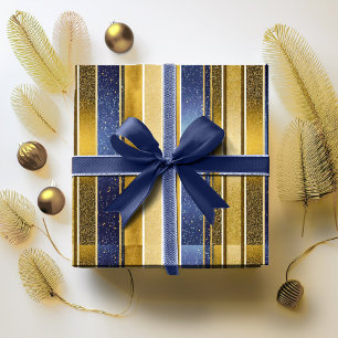 Blue Gold Christmas Pattern#27 ID1009 Wrapping Paper
