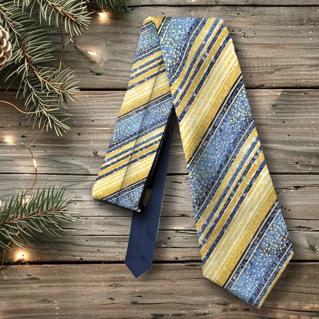 Blue Gold Christmas Pattern#28 ID1009 Tie (Creator Uploaded)