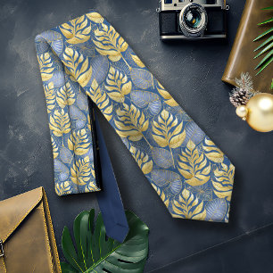 Blue Gold Christmas Pattern#29 ID1009 Tie