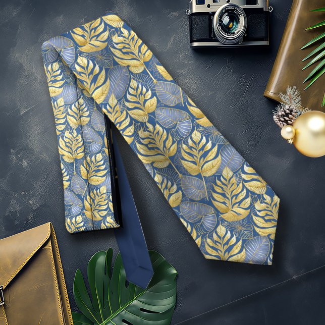 Blue Gold Christmas Pattern#29 ID1009 Tie (Creator Uploaded)