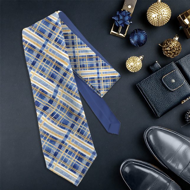 Blue Gold Christmas Pattern#2 ID1009 Tie (Creator Uploaded)
