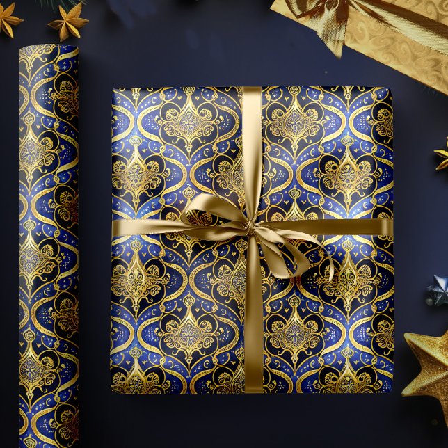 Blue Gold Christmas Pattern#30 ID1009 Wrapping Paper (Creator Uploaded)