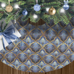 Blue Gold Christmas Pattern#31 ID1009 Brushed Polyester Tree Skirt