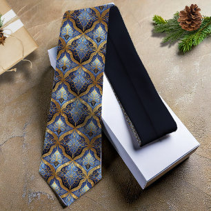 Blue Gold Christmas Pattern#31 ID1009 Tie