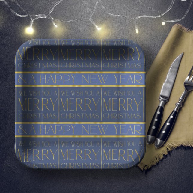 Blue Gold Christmas Pattern#34 ID1009 Paper Plate (Creator Uploaded)