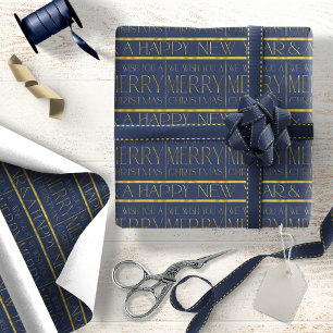 Blue Gold Christmas Pattern#34 ID1009 Wrapping Paper