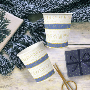 Blue Gold Christmas Pattern#35 ID1009 Paper Cups
