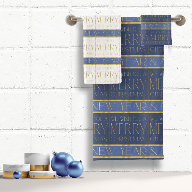 Blue Gold Christmas Pattern#35b ID1009 Bath Towel Set (Creator Uploaded)