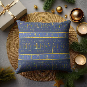 Blue Gold Christmas Pattern#35b ID1009 Cushion