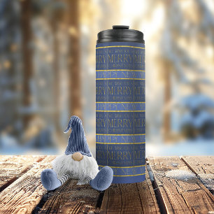 Blue Gold Christmas Pattern#35b ID1009 Thermal Tumbler